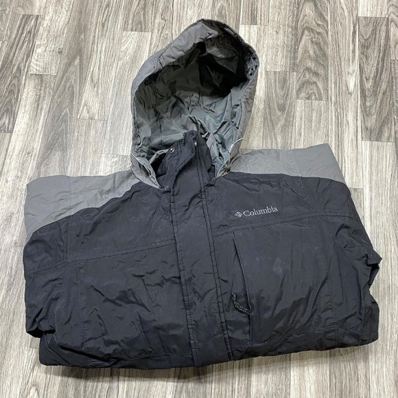 COLUMBIA SPORTSWEAR Snap & Zip Up Grey/Black Hooded Winter Jacket Men's Medium